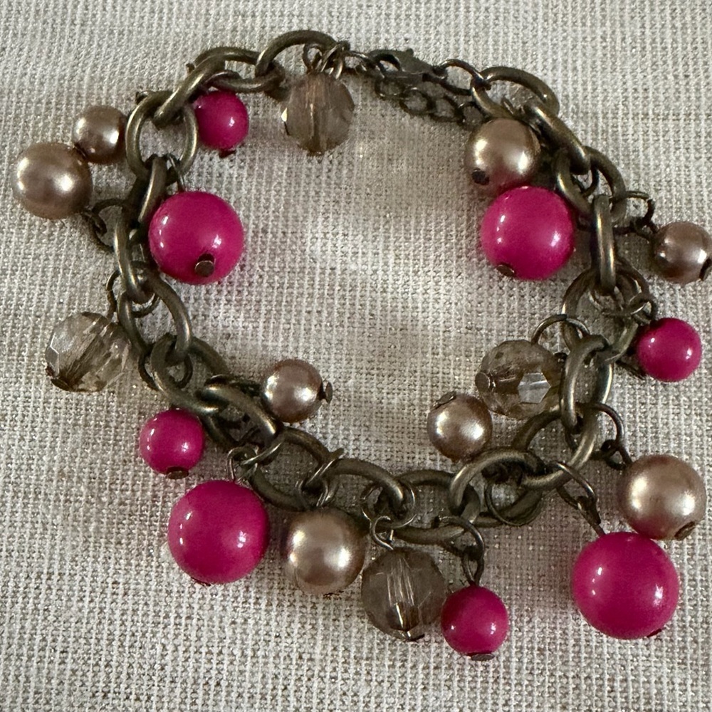 Pink and Gold Beaded Bracelet